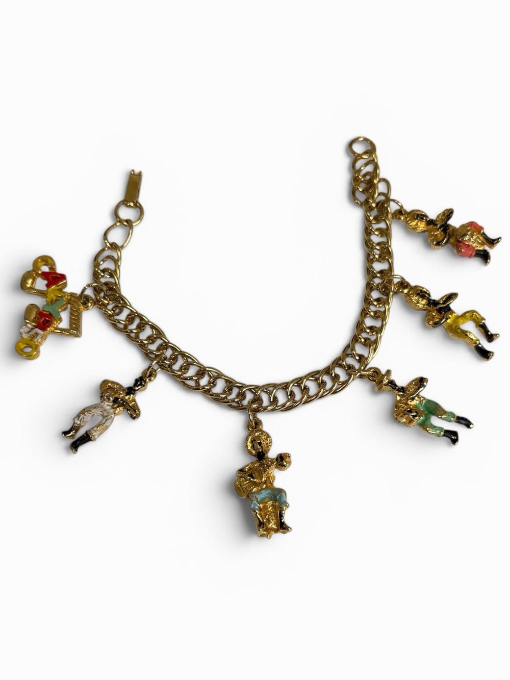 Rare Vintage Blackamoor Calypso Band Gold-tone Charm Bracelet